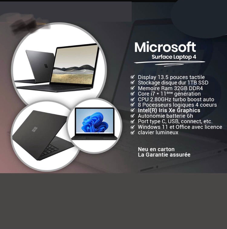 Microsoft Surface Laptop PC, i7 11th generation, 32GB RAM, 1TB SSD, 3.80GHz, 13.5" +6h battery life, bright screen